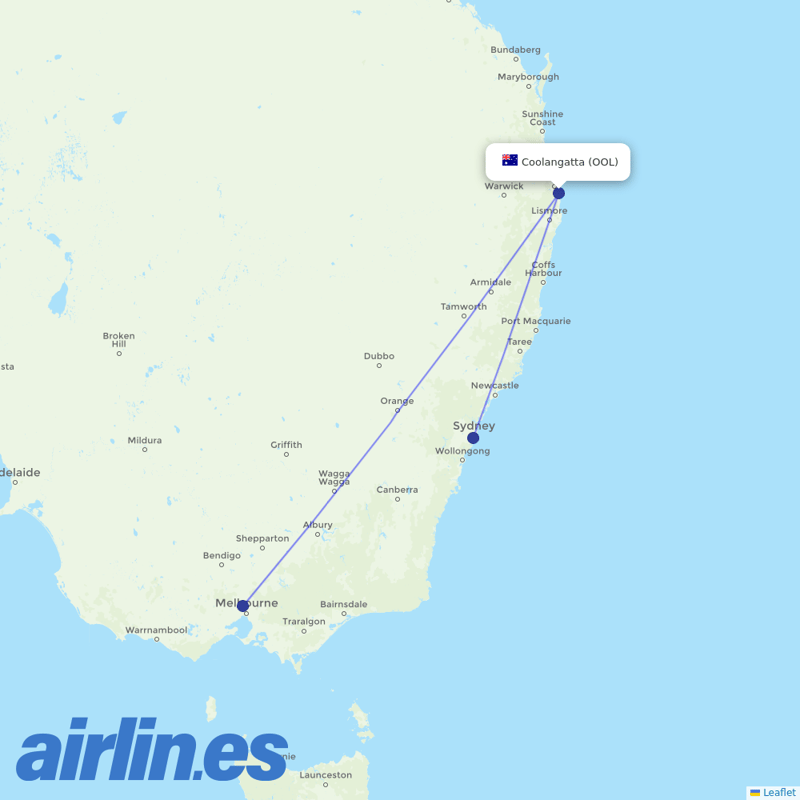 Rex Regional Express from Gold Coast Airport destination map