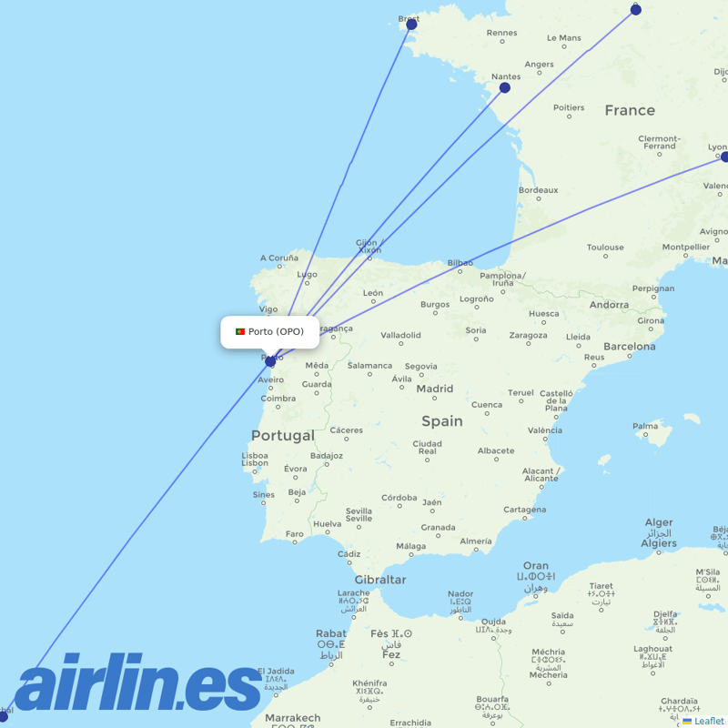 Transavia France from Porto Airport destination map