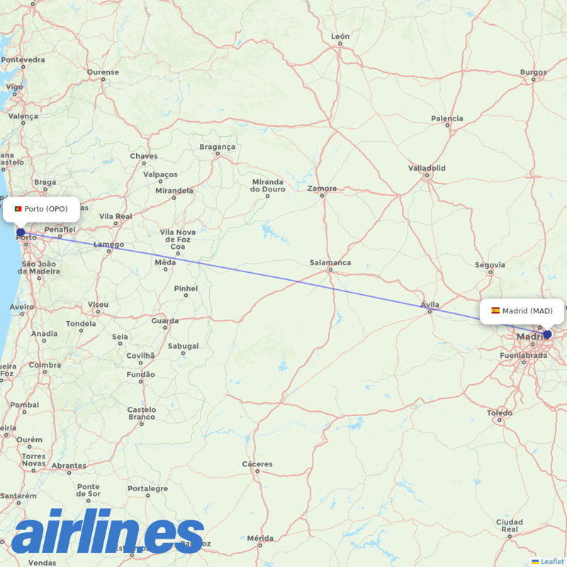 Air Europa from Porto Airport destination map