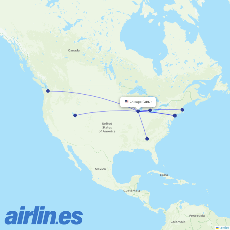 Delta Air Lines from Chicago Ohare International destination map
