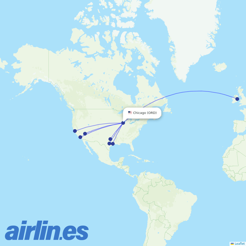 Aer Lingus from Chicago Ohare International destination map