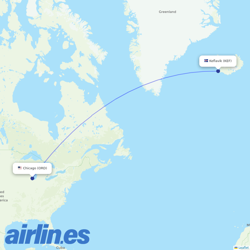 Icelandair from Chicago Ohare International destination map