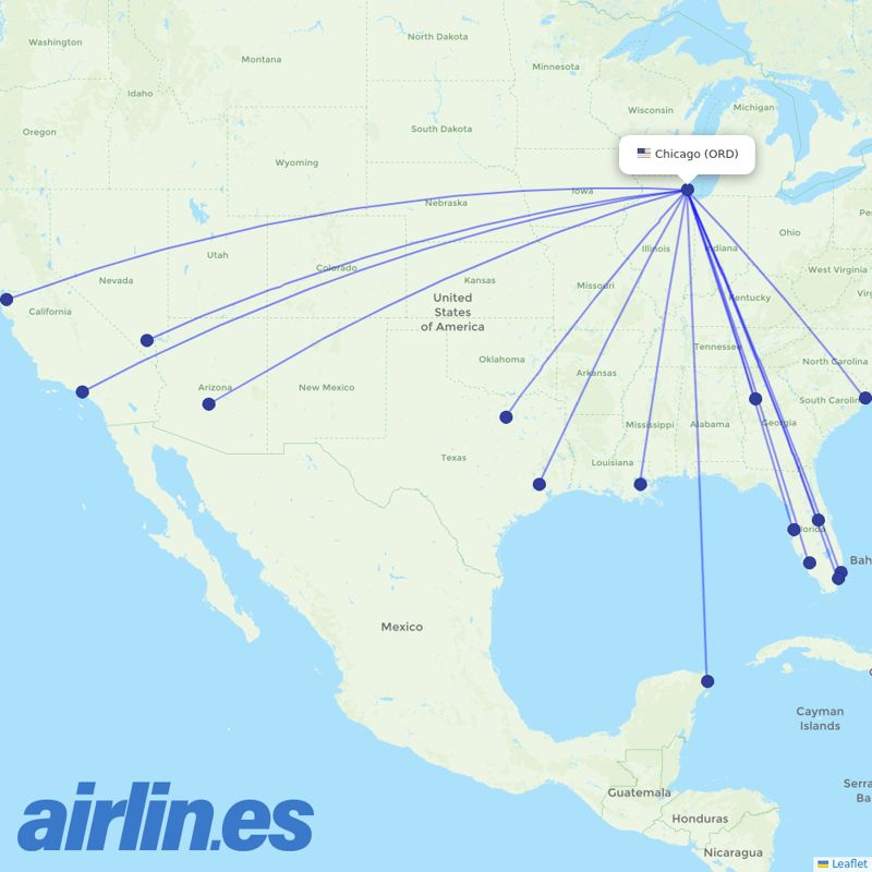Spirit Airlines from Chicago Ohare International destination map