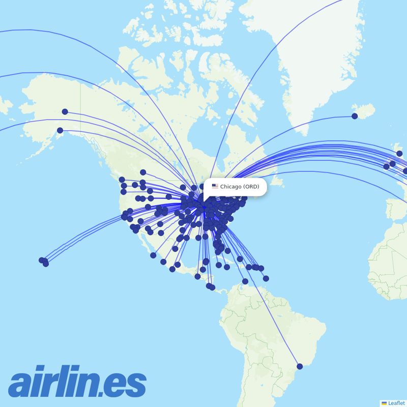 United Airlines from Chicago Ohare International destination map