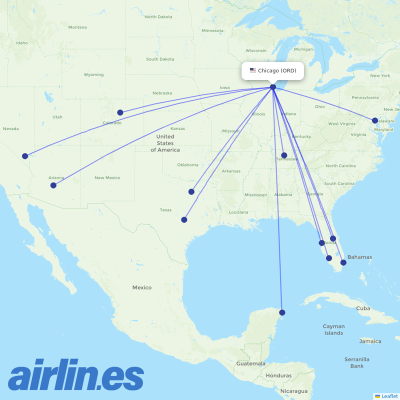Southwest Airlines from Chicago Ohare International destination map