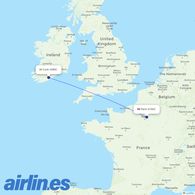 Air France from Cork destination map