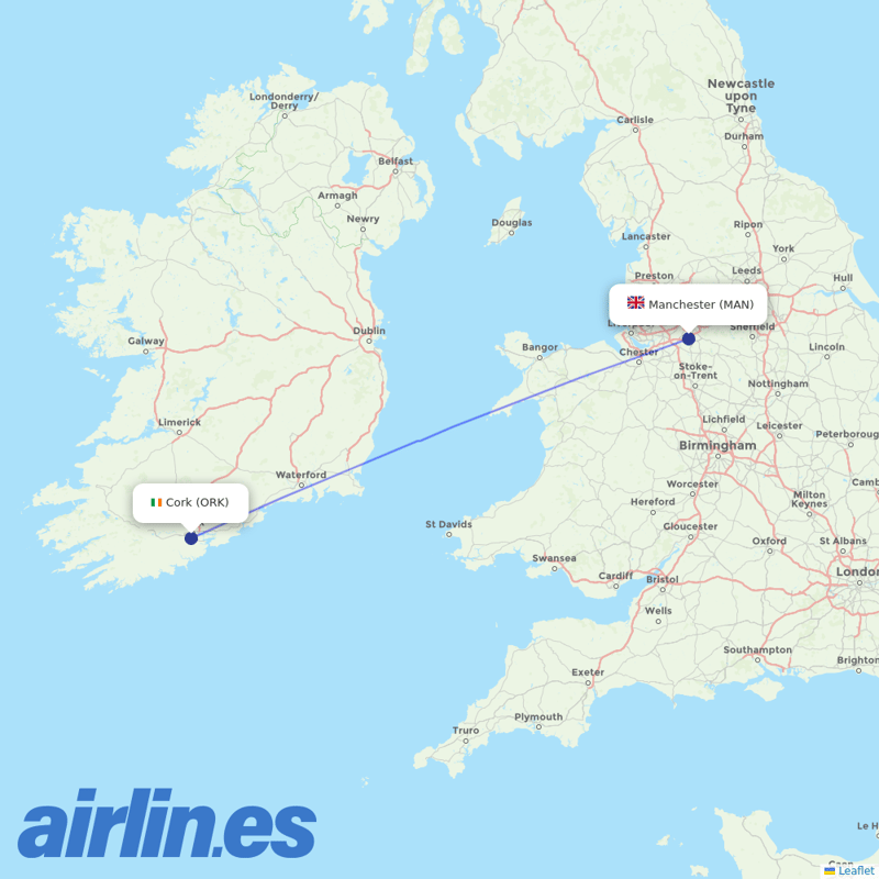 Ryanair UK from Cork destination map