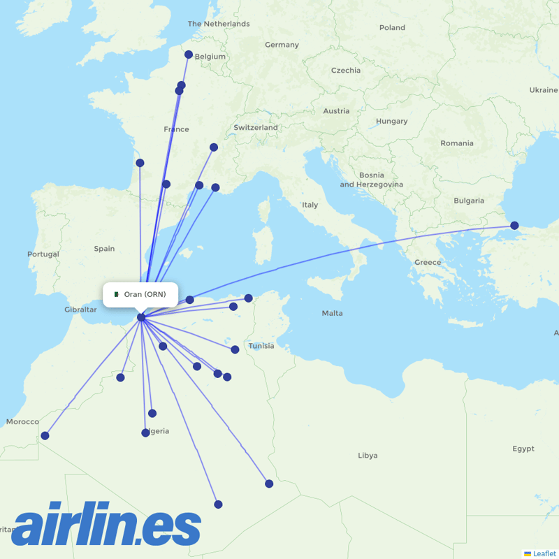 Air Algerie from Es Senia destination map