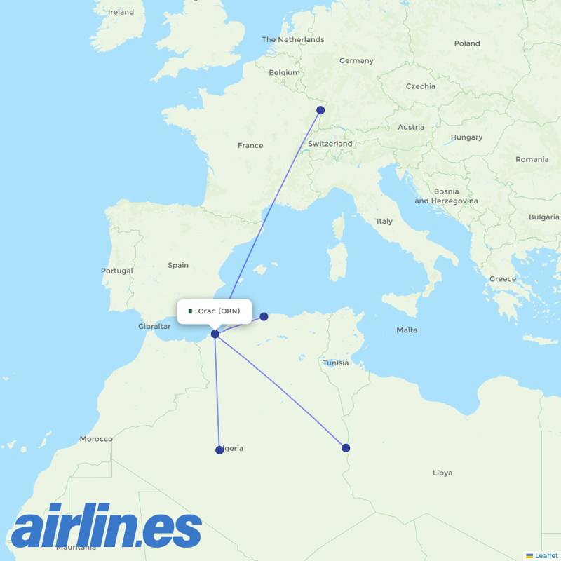 Tassili Airlines from Es Senia destination map
