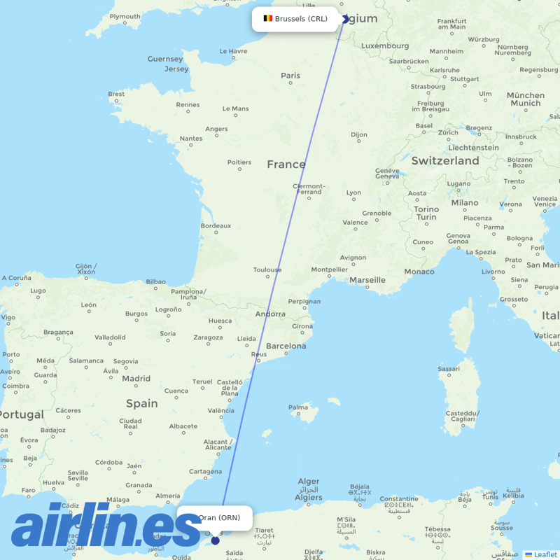 TUI Airlines Belgium from Es Senia destination map