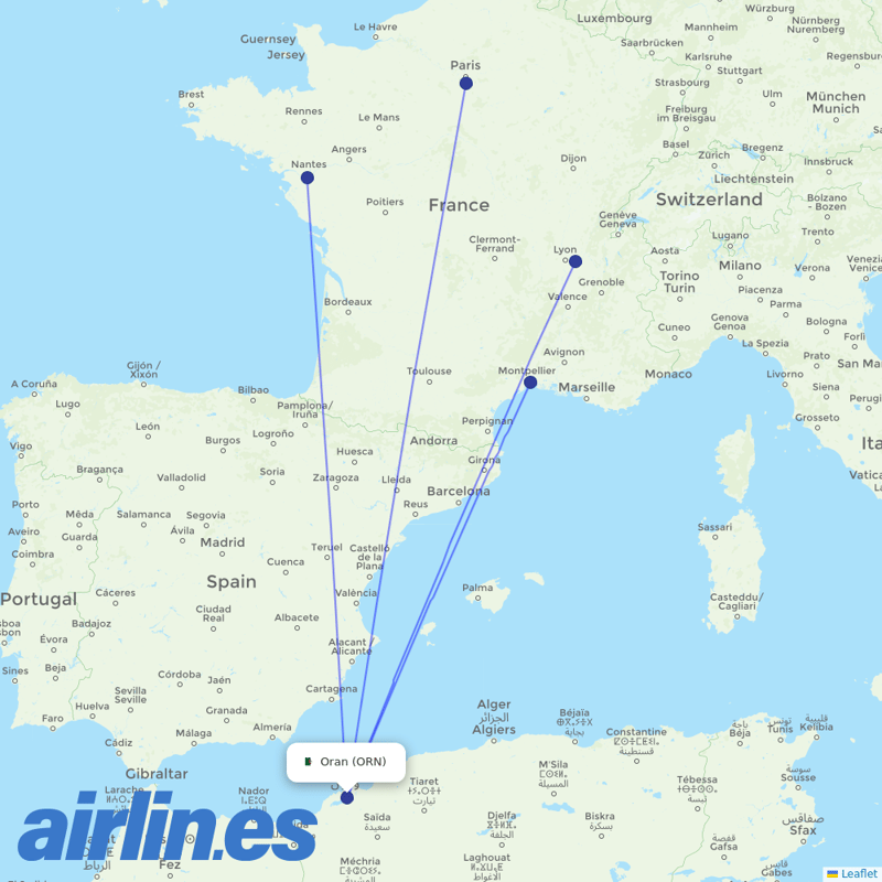 Transavia France from Es Senia destination map