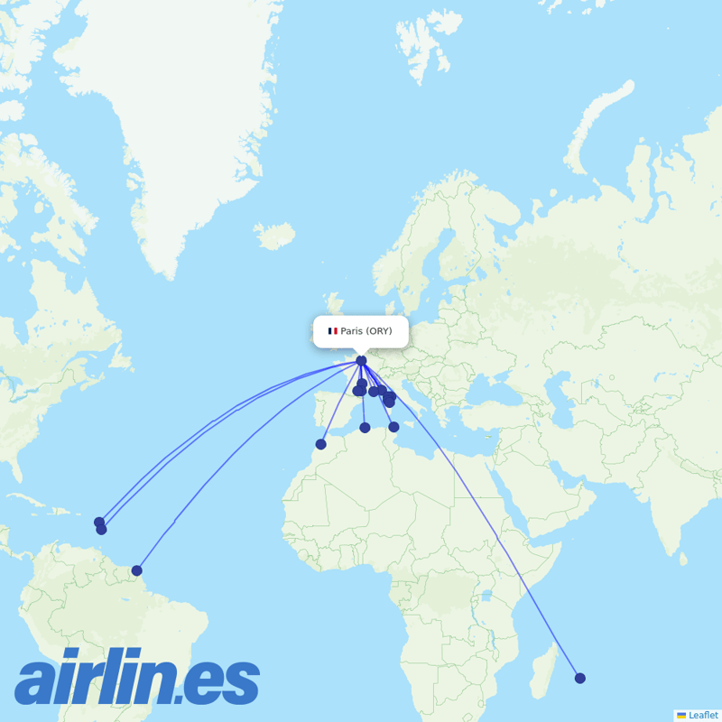 Air France from Orly Airport destination map