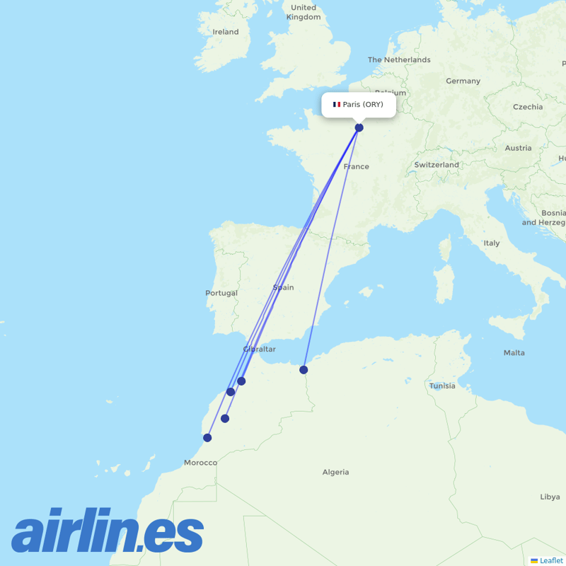 TUI Airlines Belgium from Orly Airport destination map