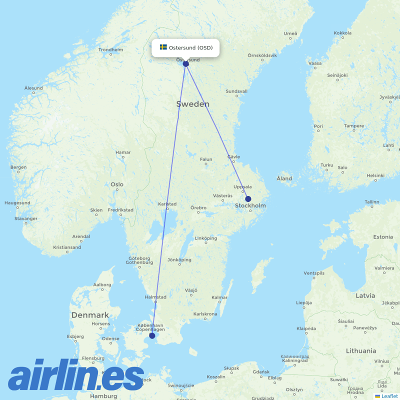 Scandinavian Airlines from Froson destination map
