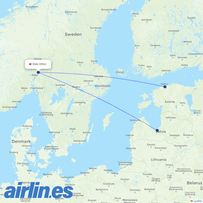 Air Baltic from Oslo Gardermoen Airport destination map