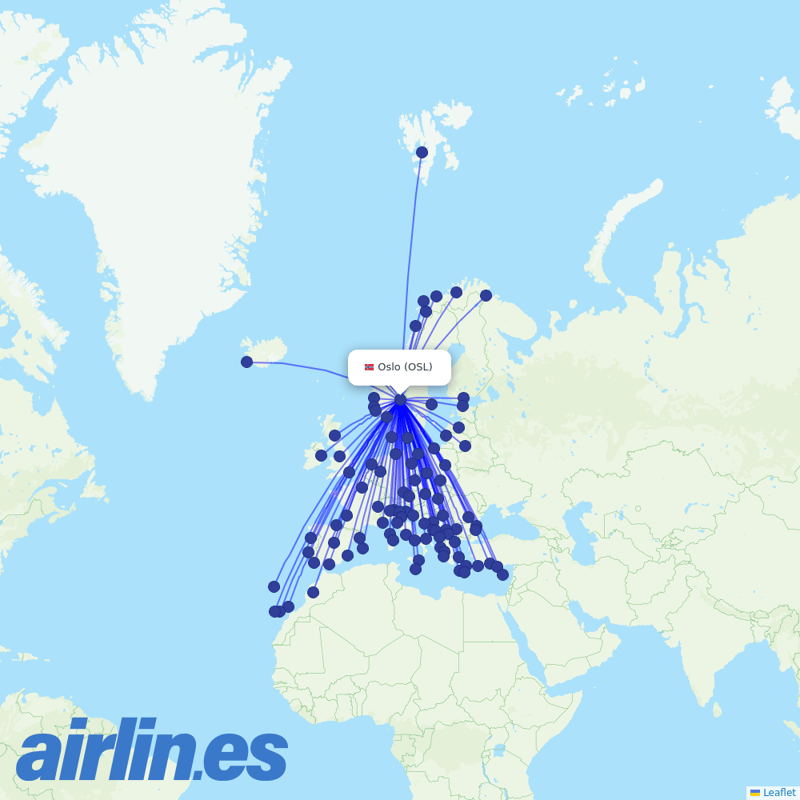 Norwegian Air from Oslo Gardermoen Airport destination map