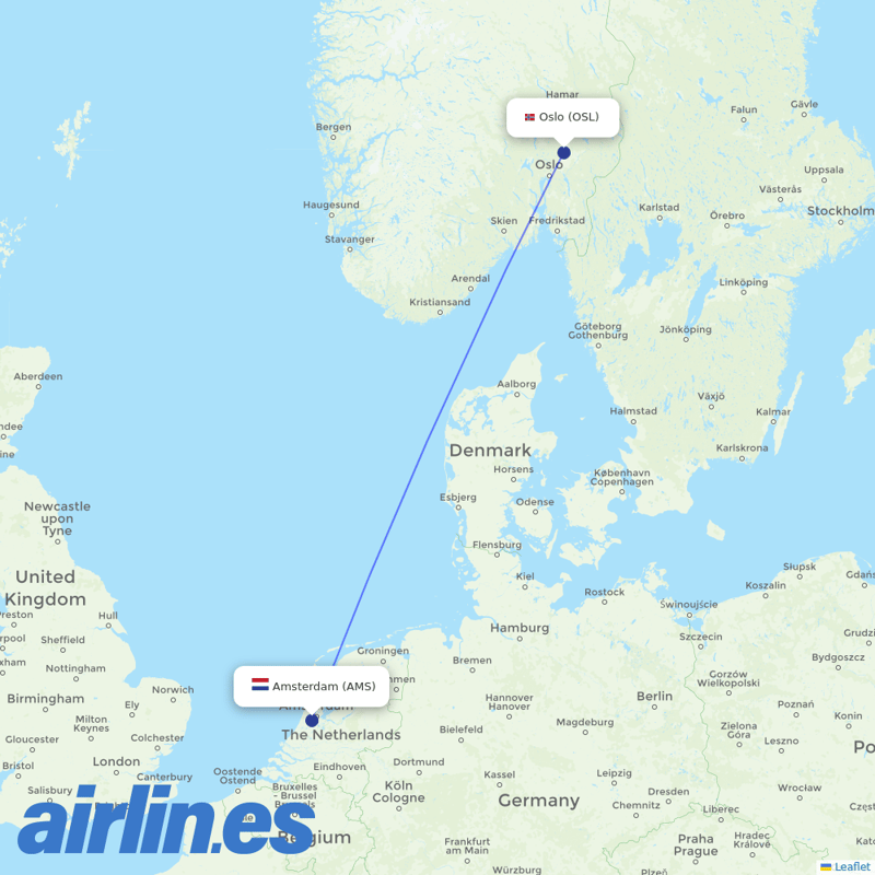 KLM from Oslo Gardermoen Airport destination map