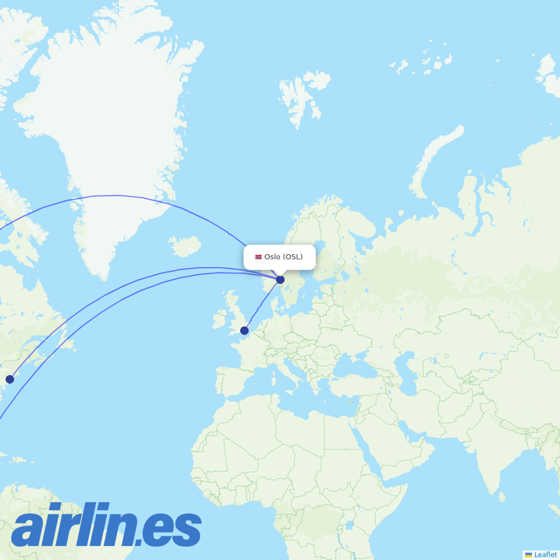 Norse from Oslo Gardermoen Airport destination map