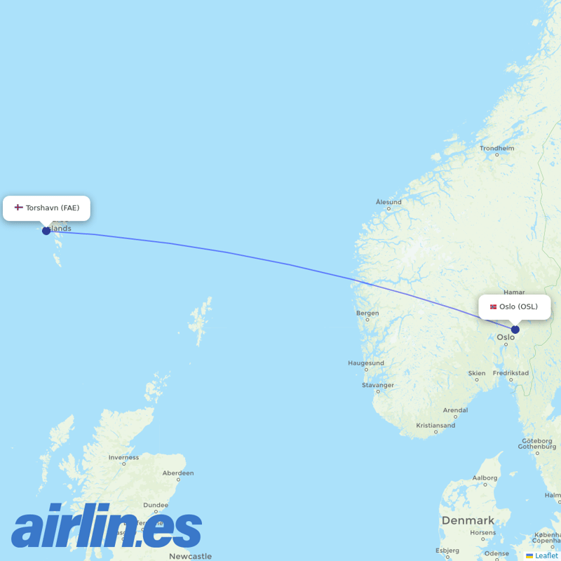 Atlantic Airways from Oslo Gardermoen Airport destination map