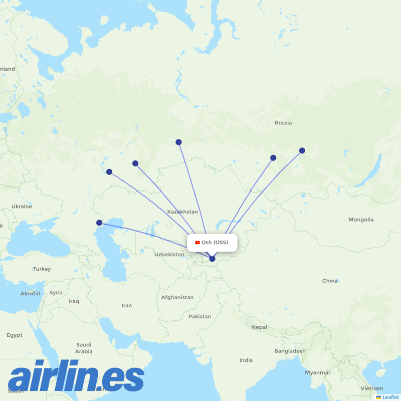 Nordwind Airlines from Osh destination map