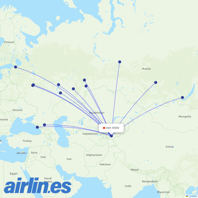 Ural Airlines from Osh destination map