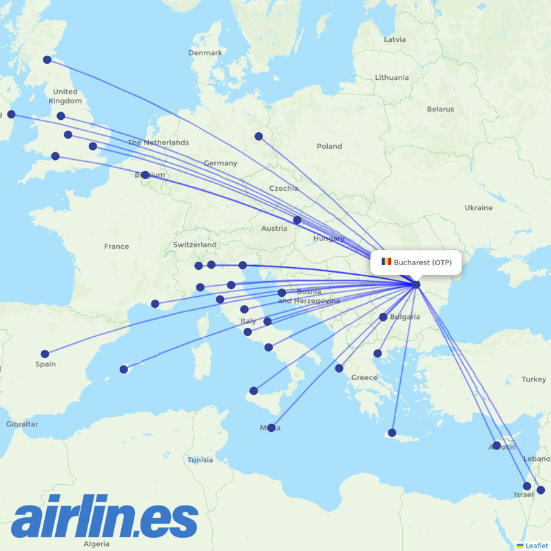 Ryanair from Henri Coandă International Airport destination map