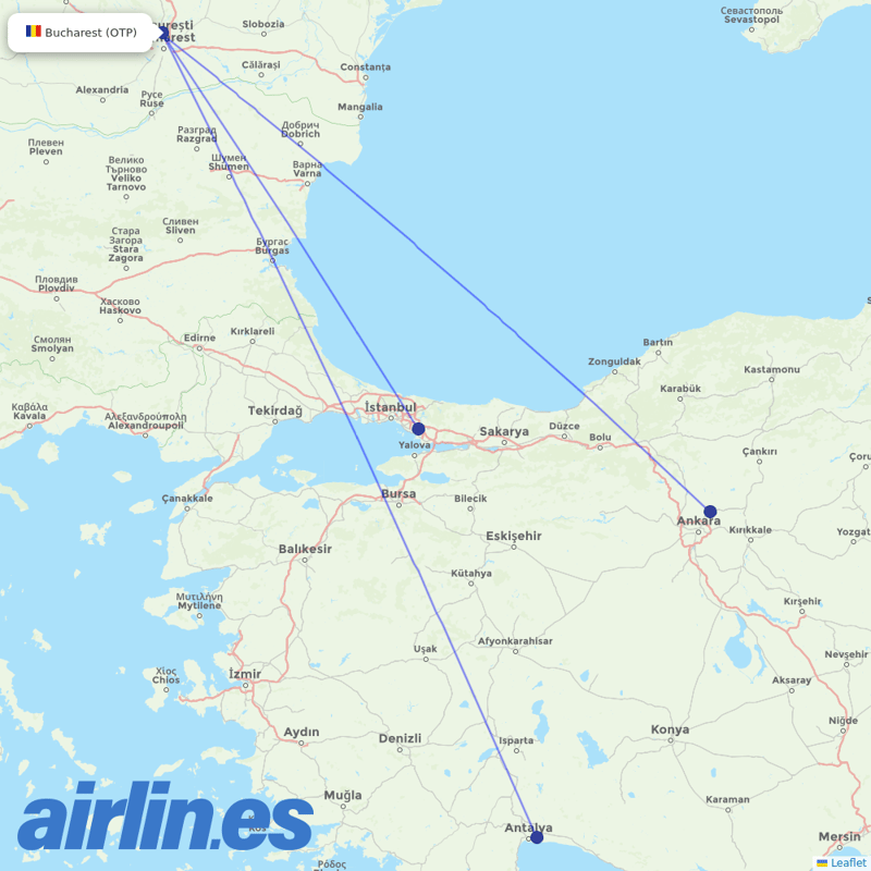 Pegasus from Henri Coandă International Airport destination map
