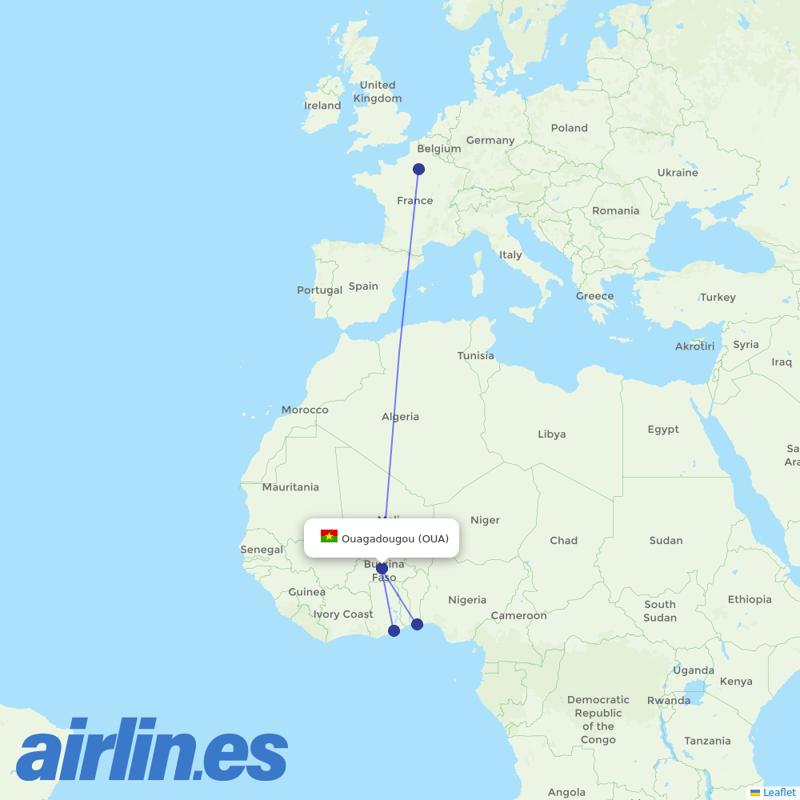 Air France from Ouagadougou destination map