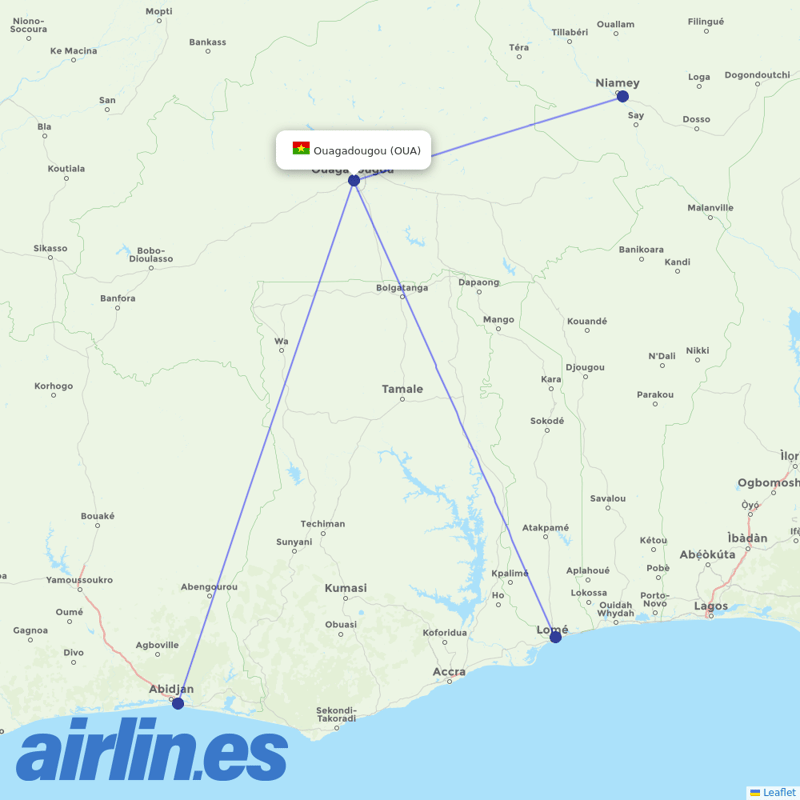 ASKY Airlines from Ouagadougou destination map