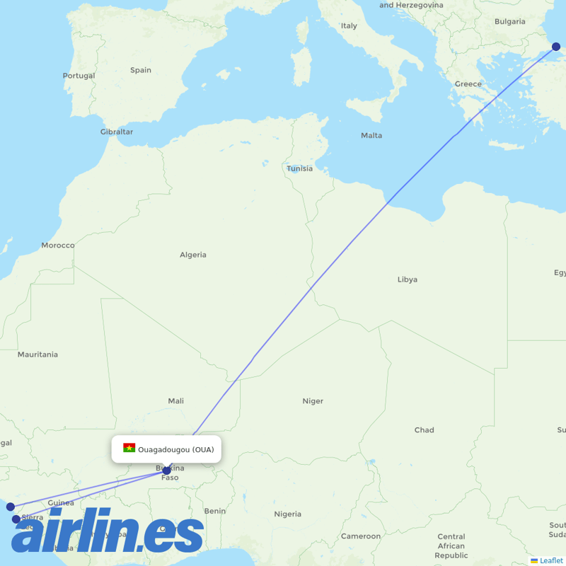 Turkish Airlines from Ouagadougou destination map