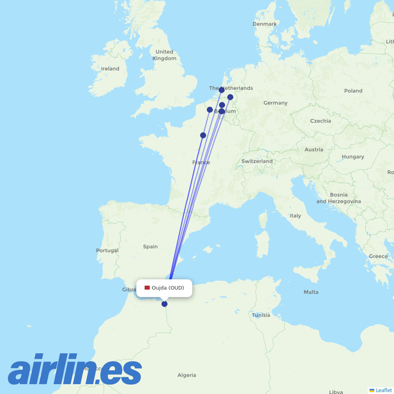 TUI Airlines Belgium from Angads destination map