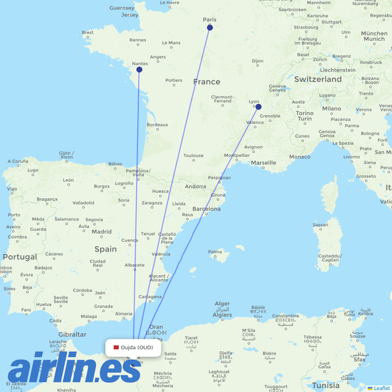 Transavia France from Angads destination map