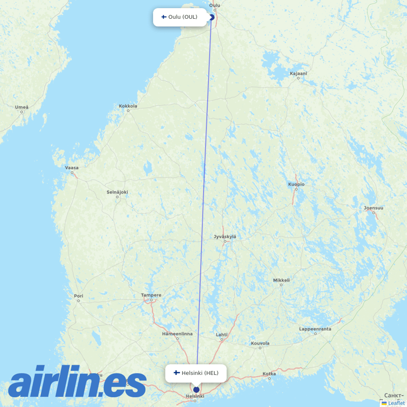 Finnair from Oulu destination map