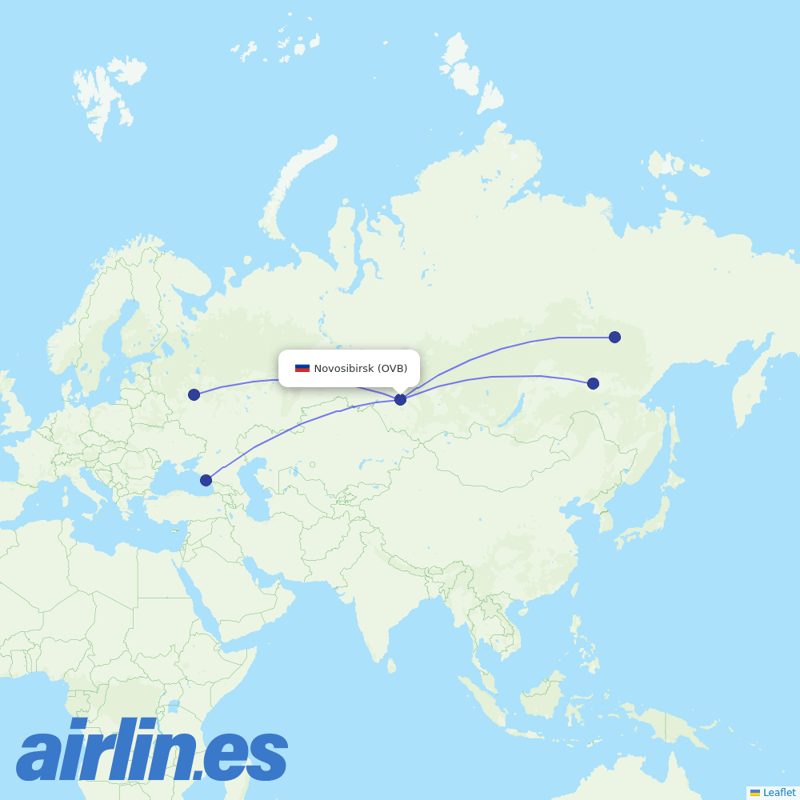 Yakutia from Tolmachevo Airport destination map