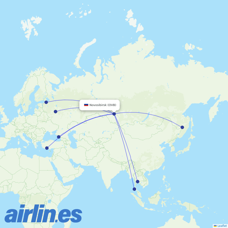 Aeroflot from Tolmachevo Airport destination map