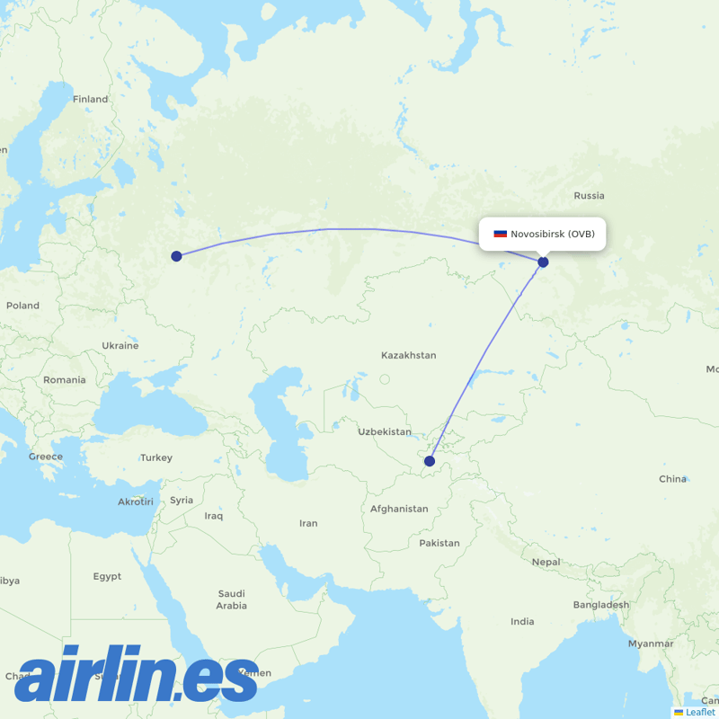 Ural Airlines from Tolmachevo Airport destination map