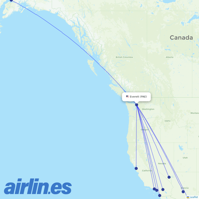 Alaska Airlines from Snohomish Co destination map