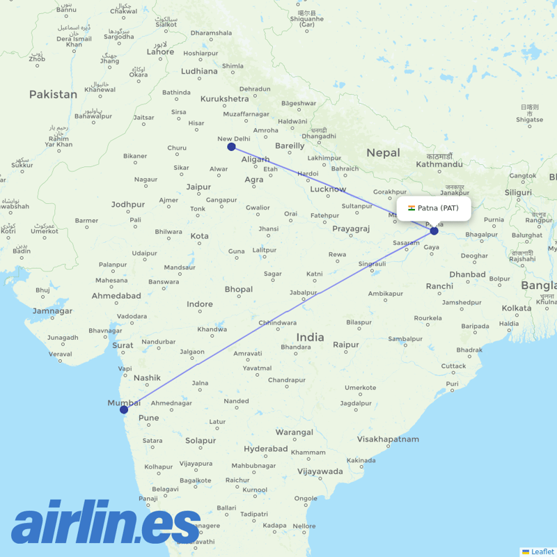 Air India from Patna destination map