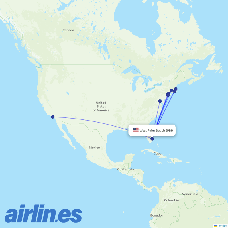 JetBlue Airways from Palm Beach International destination map