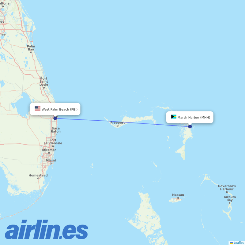 Bahamasair from Palm Beach International destination map