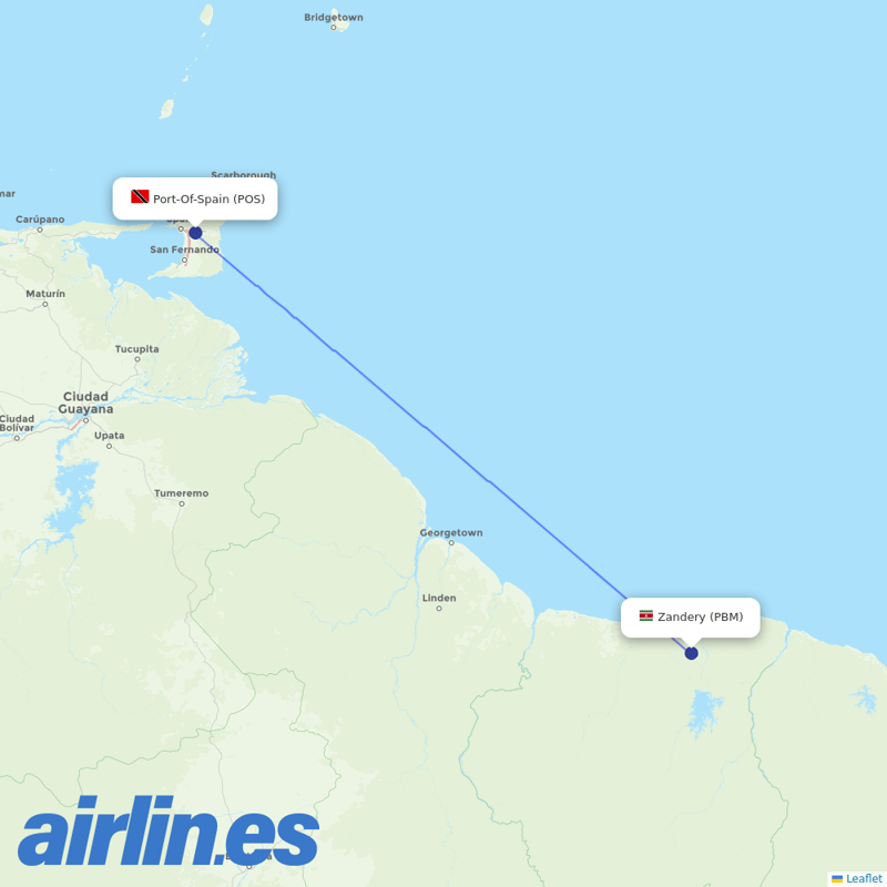 Caribbean Airlines from Johan A Pengel International destination map