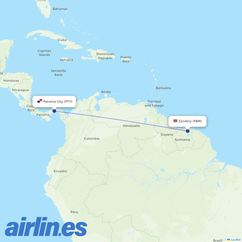 Copa Airlines from Johan A Pengel International destination map