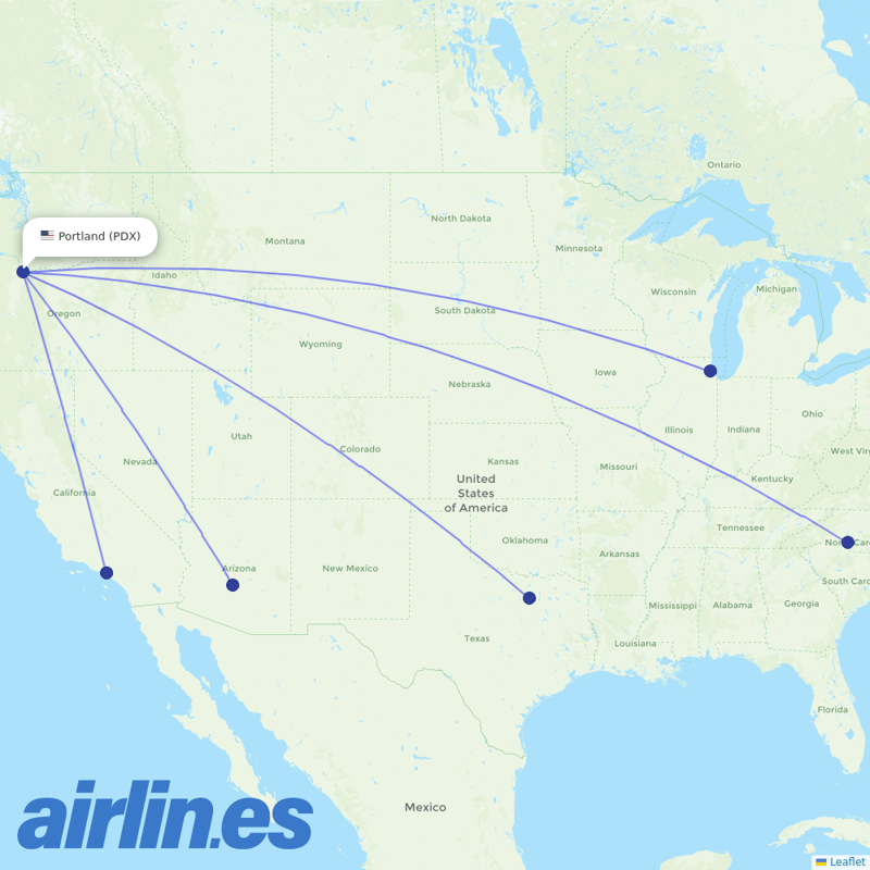 American Airlines from Portland International destination map
