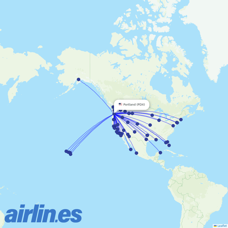 Alaska Airlines from Portland International destination map