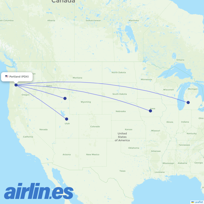 Allegiant Air from Portland International destination map
