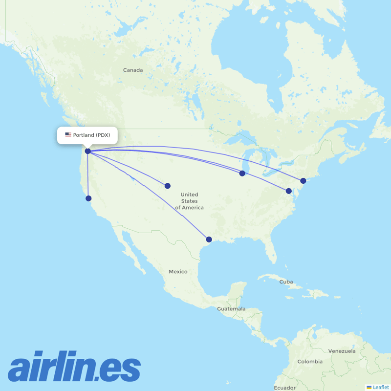 United Airlines from Portland International destination map