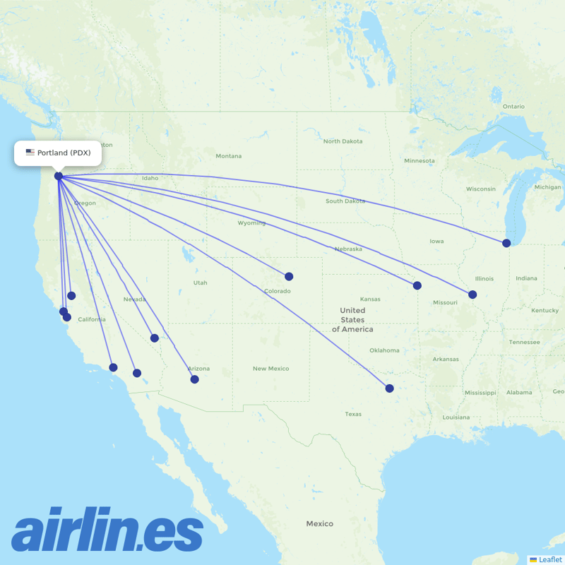 Southwest Airlines from Portland International destination map