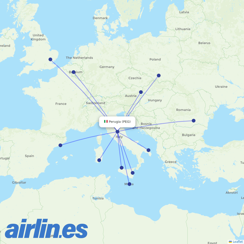 Ryanair from Sant Egidio Airport destination map