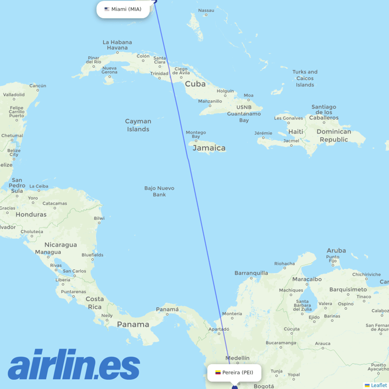 American Airlines from Matecana destination map