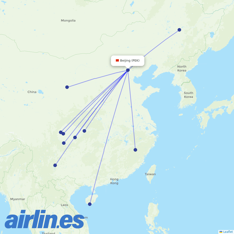 Sichuan Airlines from Beijing Capital International Airport destination map